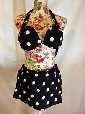 Coco Reef Black Polka Dot Tankini Set Skirted Bottom 34C Bra Sized NWT H134
